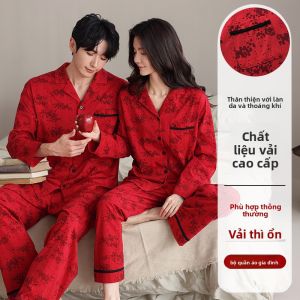 Bộ đồ ngủ đôi MiiOW làm bằng vải cotton dài tay màu đỏ