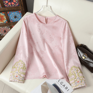 Traditional Chinese Style Embroidered Loose Blouse Slim Fit