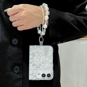 For iPhone Duo 3D Creative Water Ripples Transparent Case for iPhone 18 Ultra 18Fold Slim Acrylic PC Cover with Pearl Bracelet
