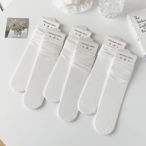 White Lightweight Breathable Velvet No-Show Long Tube Socks for Women Summer Trendy Ins Style Moisture Wicking Home Comfort