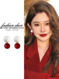 Elegant Red Pearl Drop Earrings Unique Exquisite Fashion Jewelry Stylish Accessory for Women  out New 2025 Design