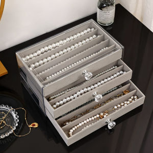 1pcNecklace storage box with transparent lid 3-layer jewelry tray drawer jewelry display box desktop jewelry box