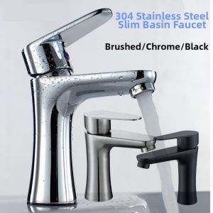 ZHIZHOU | Stainless Steel Painted Wire Drawing Slim Electroplated Cold and Hot Water Basin Faucet