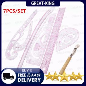 Great-King 7PCS/SET tailor ruler Clear measuring kit sewing drawing Yardstick ruler sleeve French arm curve set Paddle Whee ruler set