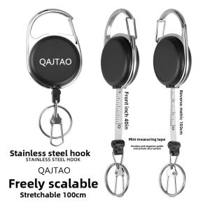 QAJTAO Measuring tape with scale extendable buckle alloy frame easy to pull outdoor sports keychain measuring fish ruler