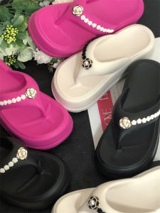 รองเท้าแตะส้นหนาสำหรับผู้หญิงในช่วงฤดูร้อน รองเท้าแตะแบบสวมส้นแบน พื้นยาง กันลื่น รองเท้าแตะชายหาดแบบลำลอง