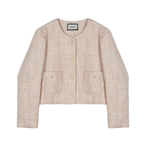 MUKOK Pink Slimming Long Sleeve Short Coat for Women Spring New Style Commute Style Button Design Polyester Blend Fiber