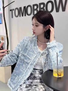 Korean Retro Design Short Coat Womens Fashionable Spring Autumn Woolen Jacket Top round Neck Long Sleeve Regular Fit