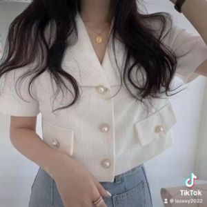 Áo Blazer Nữ Áo Blazer Hai Hàng Nút Tay Ngắn Nhẹ Thời Trang Phong Cách Hàn Quốc Áo Khoác Nữ Áo Kiểu Vest Tím Sen Đỏ Đô xanh lá XuongMaySonTung