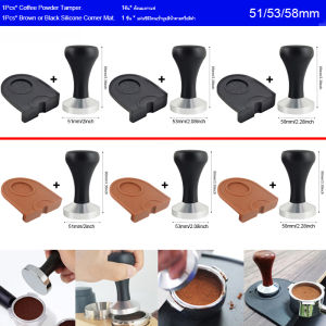2Pcs/Set Coffee Powder Tamper Wood Handle Base 51/53/58MM+Silicone Corner Mat Set For Porfilter Brown/Black
