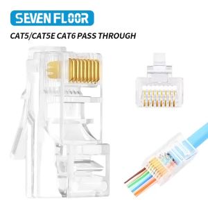 Cat6 CAT6A Pass Through RJ45 Modular Plug Network Connectors UTP Gold-Plated 1.1mm Hole End for Ethernet Cable