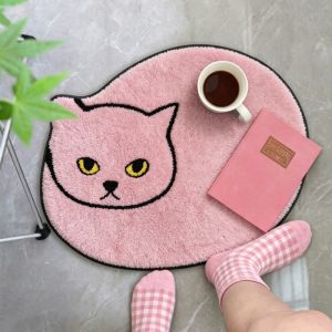 VIKAMA Chubby Cat Rug Oval White Orange Serious Kitten Non Slip Soft Flannel Floor Mat for Bedroom Living Room Bathroom Cute Pet