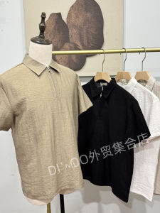 Loose Texture Partial Linen Polo Shirt Mens Summer Vintage Turn-down Collar T-shirt Breathable Commuting Short Sleeve