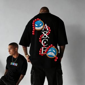 Bandai | 2026 Summer One Piece Portgas D. Ace ASCE Retro Cotton Print T-Shirt Adult Kids Breathable Tee Anime Fans Short Sleeve Top Y2k