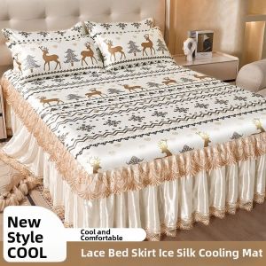 XINGQING | Summer Lace Icy Silk Bed Skirt Style Mat Set