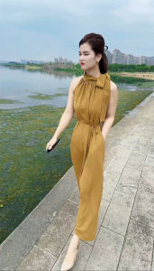 Elegant Fashionable Shoulder Bared Midi Dress High Waist Sleeveless Neck Tied Summer New Arrival Womens Dress Commute Style