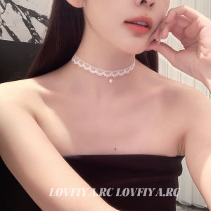 White Lace Pearl Pendant Choker Necklace Short Style Bone Chain Girls Fashion Jewelry Original Design Alloy Silver Gold Plated