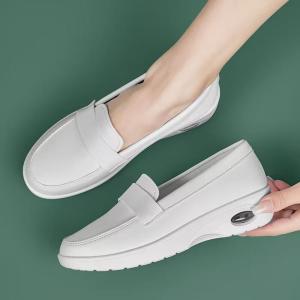 Womens Spring 2025 Air-Cushioned Flat Shoes Breathable Soft-Soled Slip-On Casual Comfortable Anti-Slip Nurse Shoes