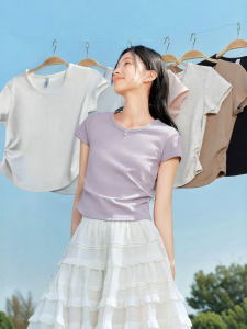 Semir | Áo Thun Tay Ngắn Phong Cách Nữ Ôm Body Cổ Tròn