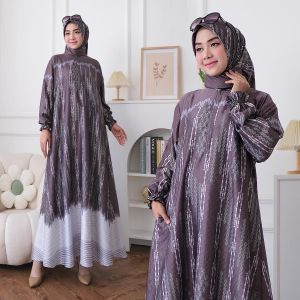 set hijab gamis silk motif simple kekinian viral edisi arumi dress