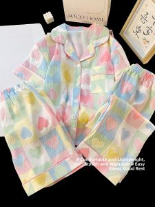 ANZHAOQI | Girls Summer Cotton Short Sleeve & Long Pants Pajama Set