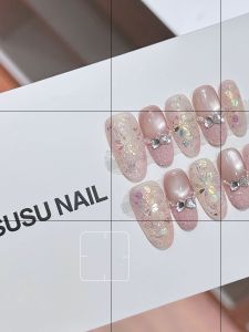 Pink Cat Eye Decorative Nail Stickers Shiny Flowers Whitening Soft Rhinestone Fake Pearl Decorated Wearable Nail Tips