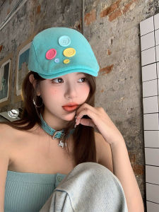 Original Design Cute Button Beret Hat for Women Versatile Casual Face-enhancing Small Octagonal Hat Artistic Painter Hat
