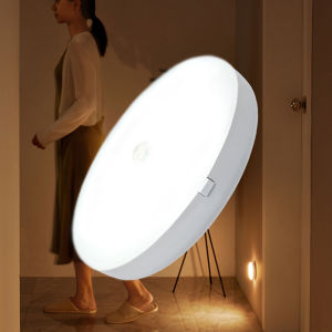 Motion Sensor LED Night Light Button Control Induction Nightlight USB Rechargeable Lamp Dimmable Light for Stairs Cabinet Closet
