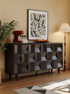 PURPLE LEAF | Vintage Black Wood Sideboard 6 Drawers