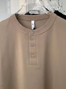 SINRANSINYA丨Áo phông nam-Xu hướng thời trang ngoài trời mới tay ngắn là áo sơ mi nền màu trắng cotton nguyên chất Áo Thun Tay LửNg Cổ Henley