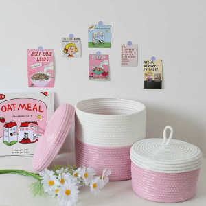 ถังเก็บของผ้าฝ้ายแบบปิดพร้อมฝาป้องกันฝุ่นสำหรับใช้ในบ้าน ถังเก็บของแบบเรียบง่ายสำหรับใส่เสื้อผ้า ของเล่น ของกิน ของใช้ในครัวเรือน