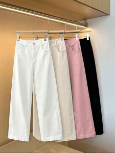 High Waist Cotton Wide Leg Pants Womens Spring Autumn Thin Loose Nine Points Straight Cut Trousers Breathable Comfortable