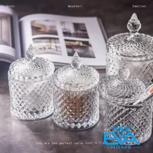 Set 4 Thố Mứt Tết Thuỷ Tinh / Thố Mứt Pha Lê Kim Cương Mini  /Thố Bi Crystal Diamond Jar Mini TG1030-2.5