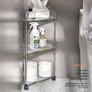 Bathroom Triangular Mobile Storage Rack with Wheels Transparent 2-4 Layers Stand-alone Sink Side Storage Cabinet