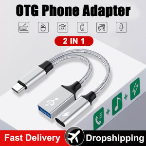 OTG Phone Adapter 2 in 1 USB Charging Cable Splitter for iPhone 15 Xiaomi Huawei Samsung MacBook Pro OTG Data Transfer Converter