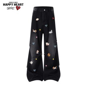 CHARLES JANGS HAPPY HEART | Dog Doodle Stud Decor Denim Pants