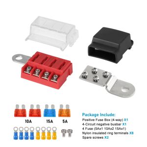 Battery Terminal Mount Busbar Boating Equipment 100A 32V For Car Yacht SUV Marine Truck 4 Circuit Kit M10 ST Blade Fuse Block