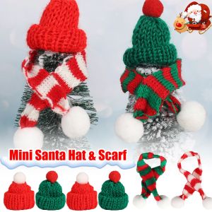 🎄24h Ship🎄20PCS 2024 New Mini Santa Hat Scarf Red Knitted Hat Doll Lollipop Wine Bottle Cover Christmas Champagne Set New Year Christmas Party Table Decoration