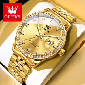 OLEVS Watch For Men Waterproof Original 2024 New Luxury Diamond Calendar Dial Casual Stainless Steel Luminous Business Mens Watch