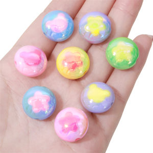 4pcs Flat Round Macarons Color Plated Beads Bear/Flower Pattern Acrylic Beads For Jewelry Making Handmade DIY Earring Pendant Bracelet
