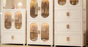 Multifunctional DIY Foldable Wardrobe Double Door Drawer Clothes  Storage Plastic Wardrobe  Drawer organizer for Kids Toy Clothes