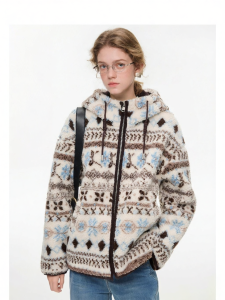 VEGA CHANG | Áo Khoác Bền Nordic Fair Isle Len Cừu Dày