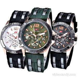 Swiss Army - Jam Tangan Pria - Body Rose Gold - Green Dial - Green Rubber strap - SA-KRT-TGL-8040-R/Green-Karet Hijau - Produk Asli dengan Kualitas Terbaik