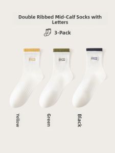 JINGCHI | Trendy Mid-Calf Cotton Socks Womens No-Show Shark Pants Matching Pure Cotton Autumn Winter Long Socks Breathable Sweat Absorbent