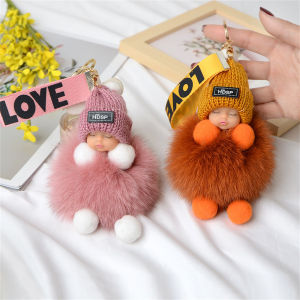 LAZADY Pompom Sleeping Baby Keychain Cute Sleep Doll Bag Pendant Plush Accessories Car Key Chain Pendant Simulation Fur Ball Pendant Friend Gift Key Buckle