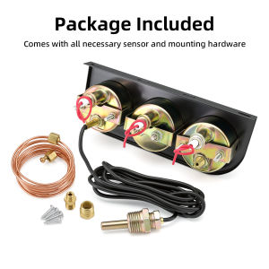 RYSJM | 52MM 3 In 1 Oil Pressure Gauge + Amprees + Water Temperature Gauges Kit With Temp Sensor Auto Triple Meter Universal For 12V Car