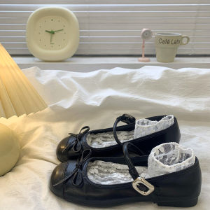 French round Head Butterfly Knot Flat Bottom Single Shoes Womens Summer New Versatile Small Leather Shoes Mary Janes for Skirts