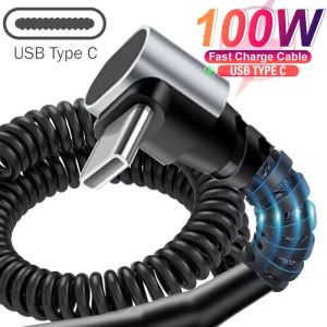 66W 100W Type C TO Type C Cable For iPhone 15 Huawei Xiaomi Samsung Car Spring Cable 6A Short Fast Charging USB C Cable
