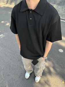 Áo Thun Polo Tay Ngắn Màu Đen Phong Cách Mỹ Dáng Rộng Mùa Hè Cleanfit Cổ Polo Tay Lửng Thường Ngày Cho Nam