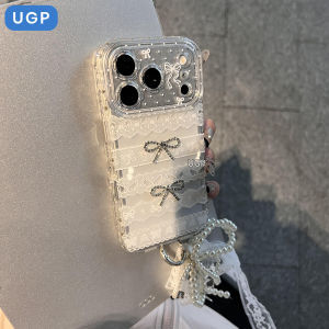 UGP | Elegant Clear iPhone Case with Rhinestones and Bow Design Lace White Uniquely Stylish and Luxury for Women